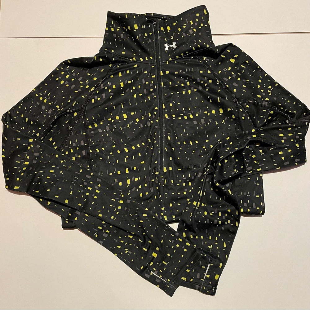 black grey and green patterned under armour quarter zip sweatshirt